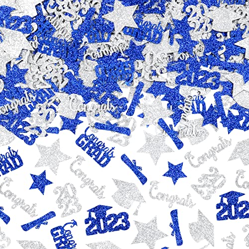 Blue And Silver Graduation Confetti 2023 Graduation Table Confetti, Graduation Cap Diploma Confetti,2023 Confetti For Table Graduation Blue And Silver 2023 Graduation Decorations For Table - 200Pcs #TOP14