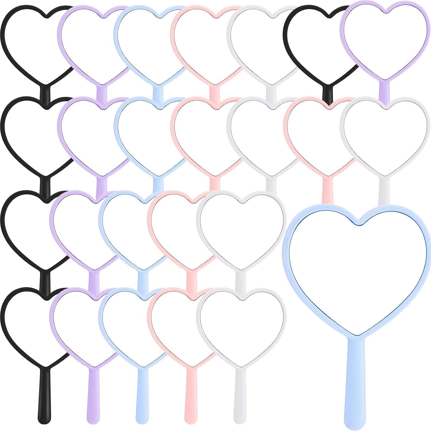 YelaJoy 25 Pack Bulk Heart Shaped Handheld Mirrors - Small Portable Travel Compact Makeup Mirror with Handle (3.15