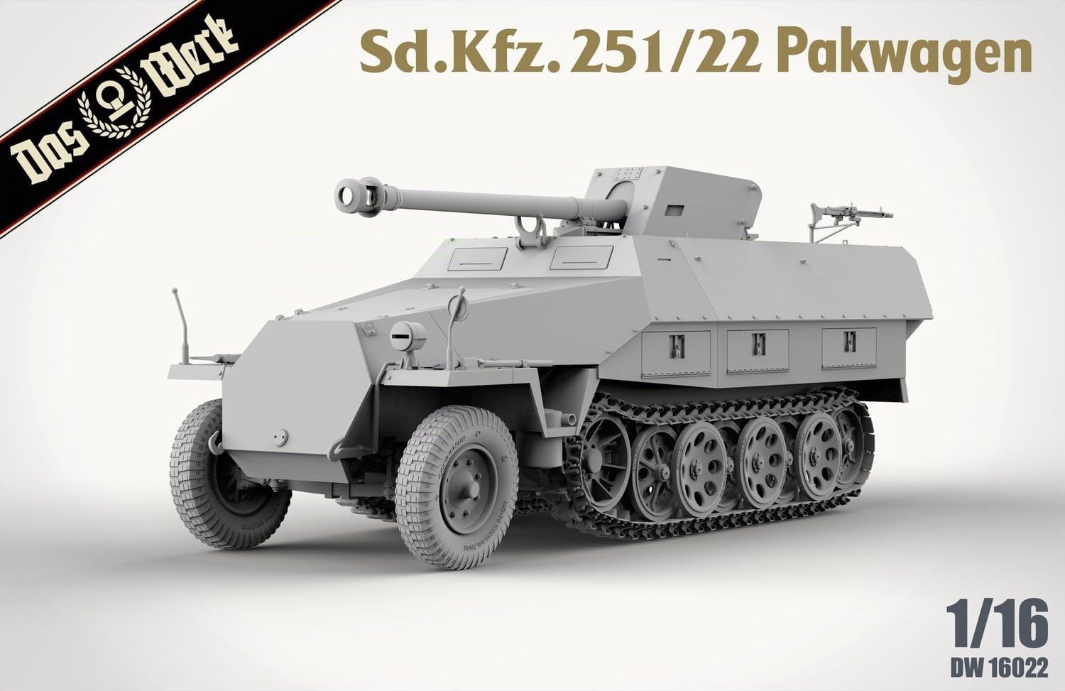 Das Werk DW16022 Sd.Kfz. 251/22 AUSF. D Pakwagen - 1:16 Modellbausatz - Halbkettenfahrzeug mit Inneneinrichtung & Motor - Ungebaut
