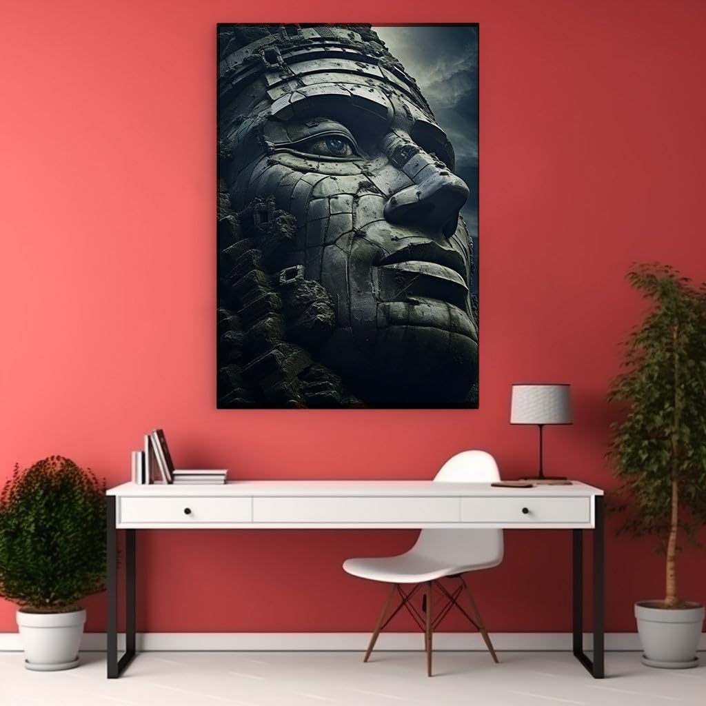 Canvas for Living room. Gazing Through Time: The Majestic Decay of the Stone Sentinel, 27 x 18 inch Canvas Wall Art - Contemporary Masterpieces - Modern Home Decor