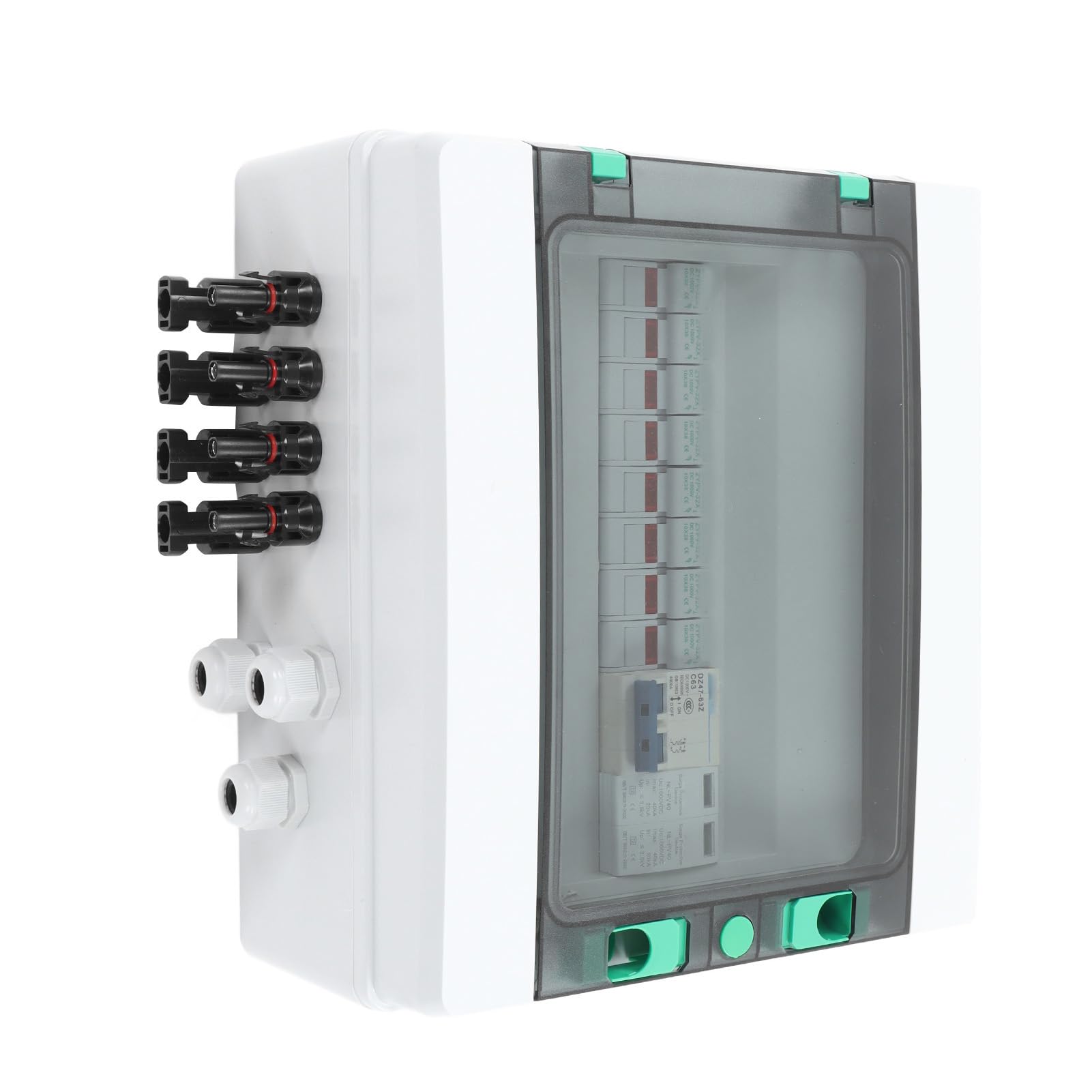 Kadimendium Photovoltaik Combiner Box 4 String PV Combiner Box mit Überspannungsableiter 15A Sicherung 63A DC Leistungsschalter IP67 Solar Combiner Box DC1000V