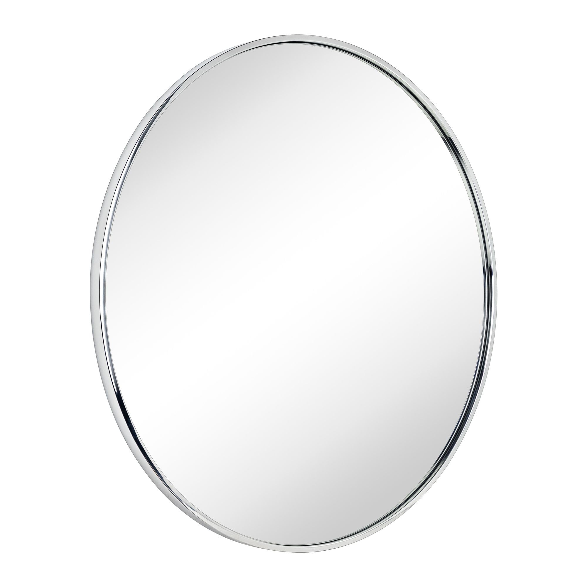 TEHOME Round Chrome 30 inch, Polished Silver Circle Metal Frame Bathroom Round Mirror for for Vanity &amp; Entrway