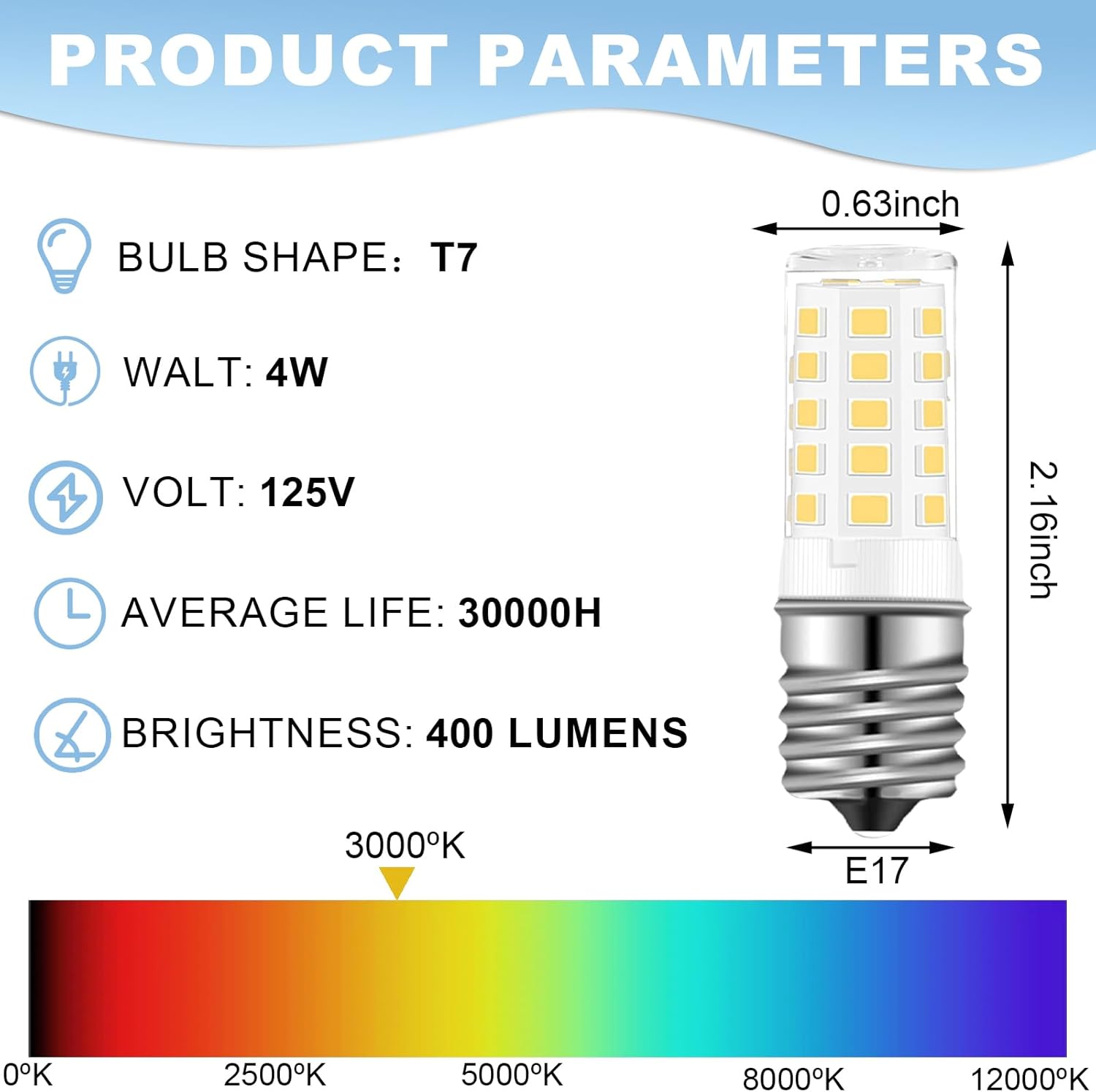 Wadoy E17 LED Bulb European Base, Appliance Light for Refrigerator & Cooker Hood, AC125V, 4W (40W Equivalent) Turkish Lamp Warm White 3000K, 2 Pack