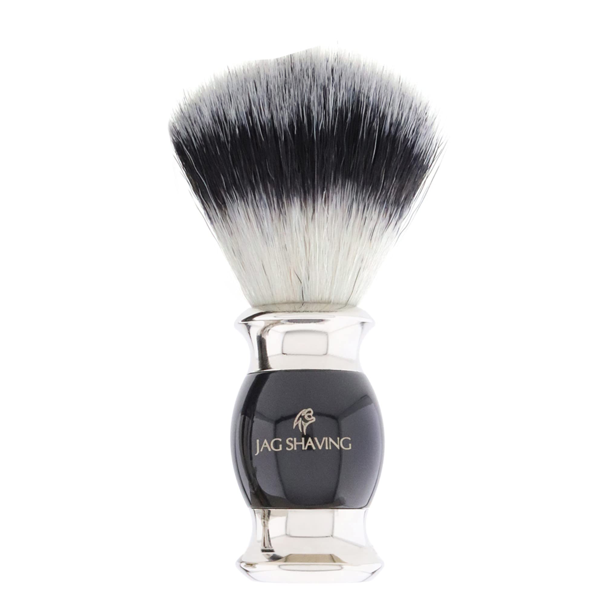 Jag Shaving Zestaw do golenia – 4-częściowy zestaw do golenia – JAG's LEE Range – syntetyczny pędzel do golenia z włosia srebrnego – 3 krawędzie ostrza do golenia – miseczka do golenia – stojak do golenia, zestaw upominkowy