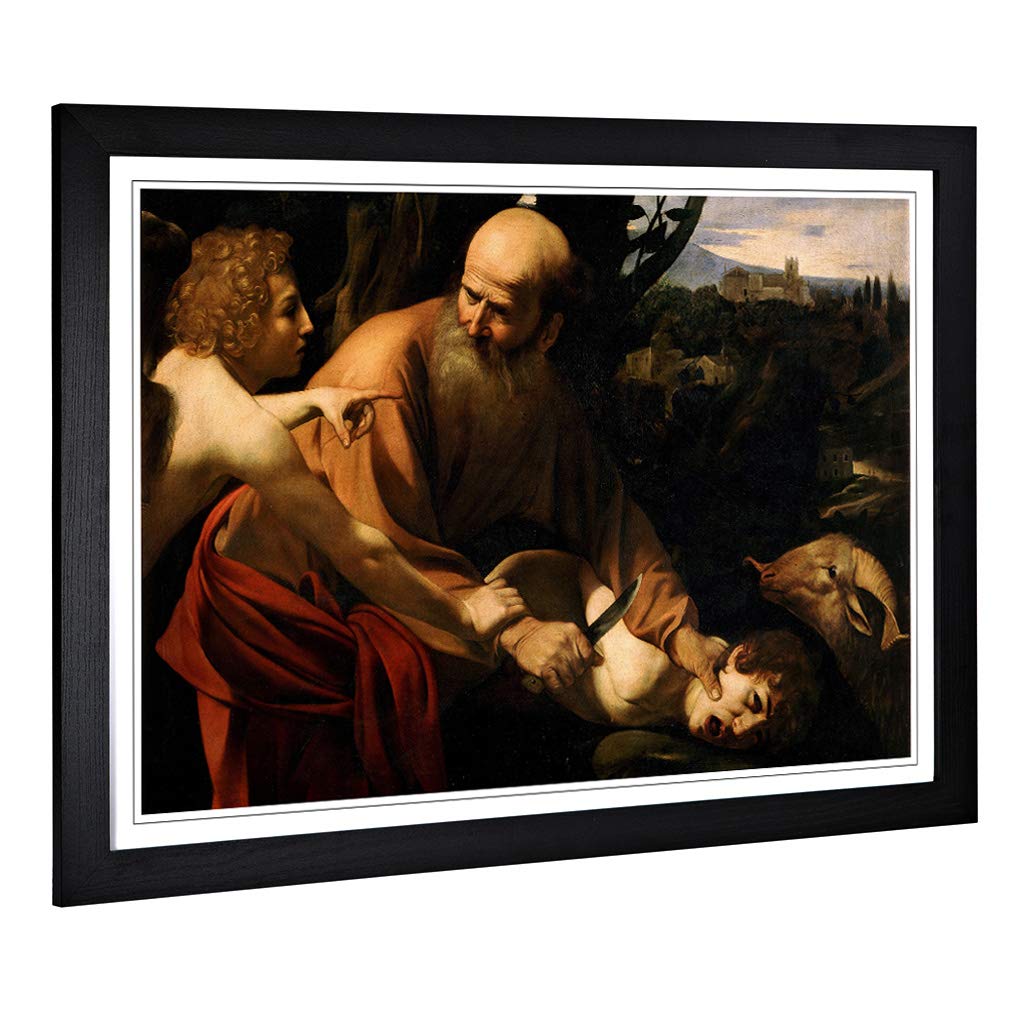 Big Box Art Framed Print of Michelangelo Caravaggio Sacrifice of Isaac Design | Wall Art Picture | Home Decor for Kitchen, Living Room, Bedroom, Hallway, Black, A2 / 24.5x18 Inch / 62x45cm