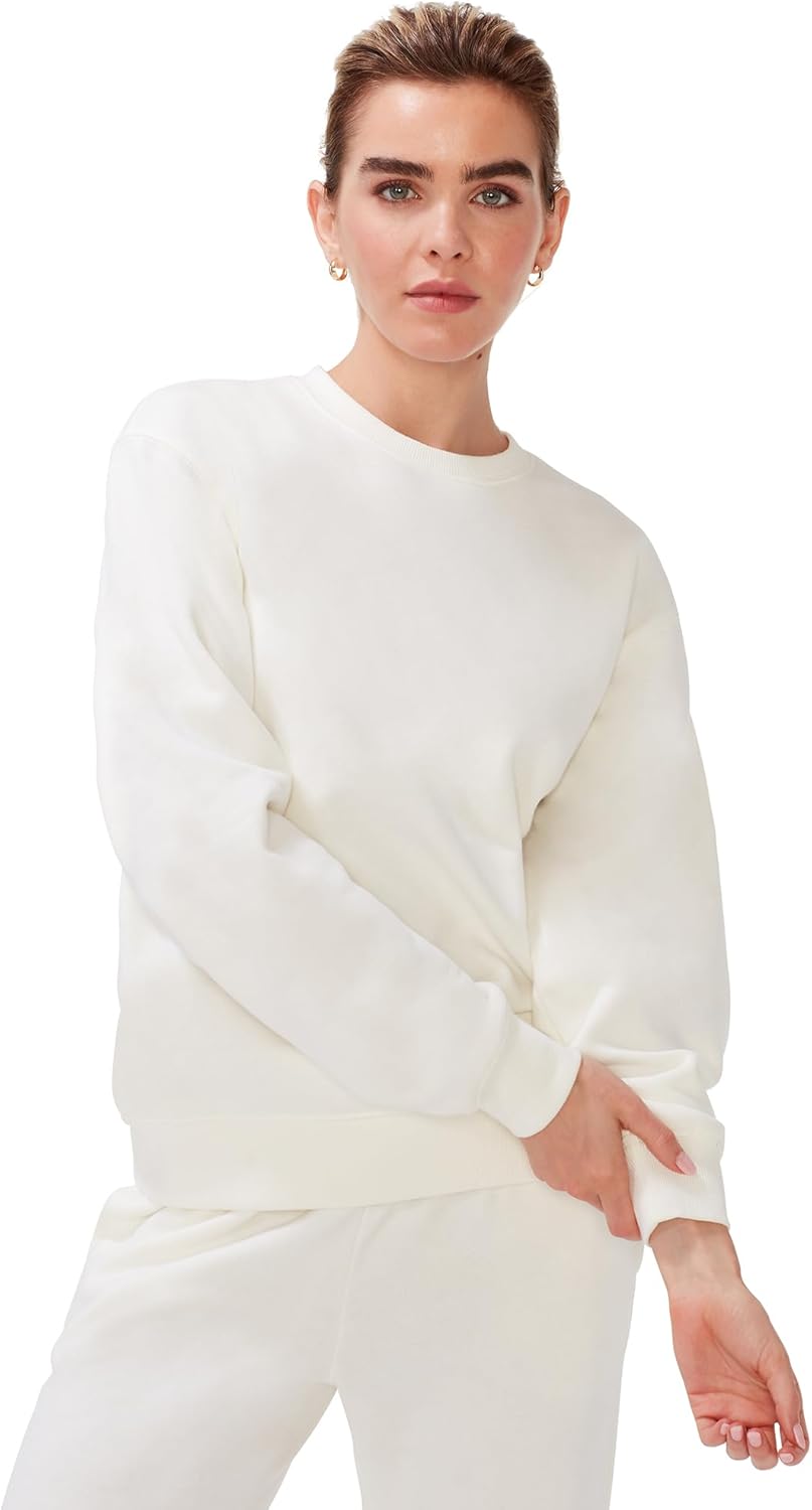 KUT & SO Crewneck Sweatshirt for Women – Essential Cozy Fleece Pullover Sweater – Women’s Fall Clothes Cream White X-Large
