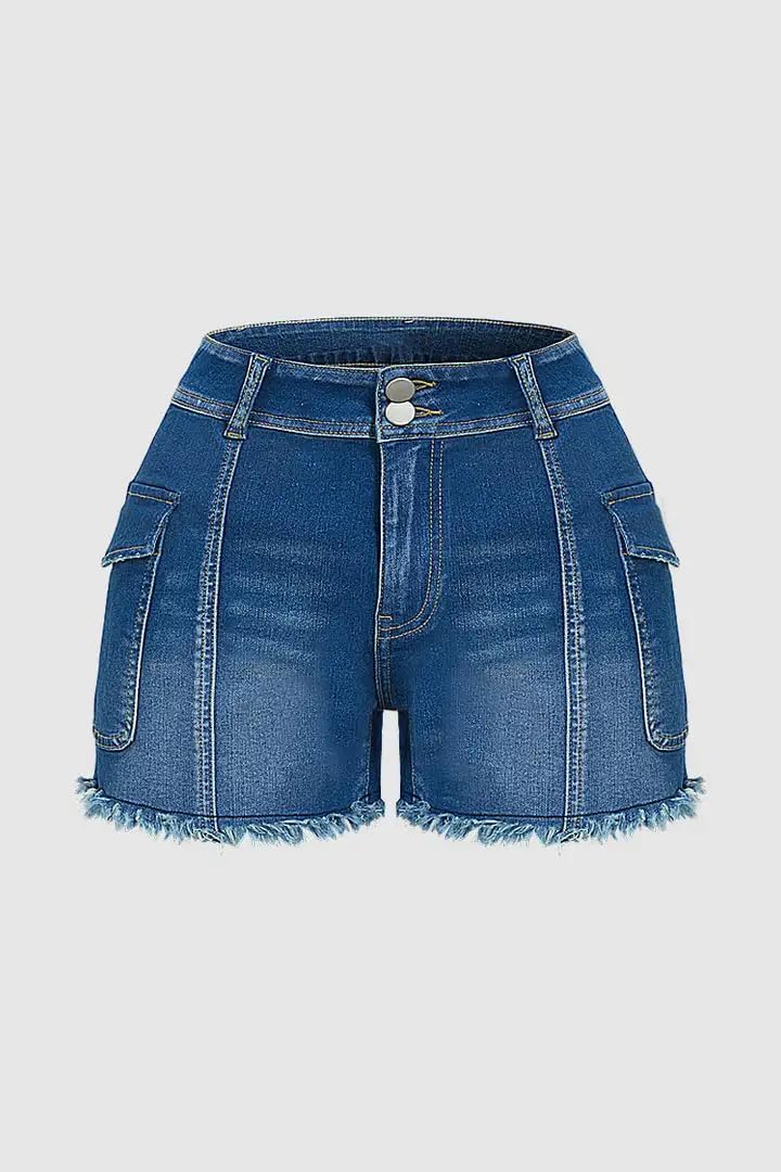 Women High Waist Slim Fit Jean Shorts Casual Streetwear Summer Denim Shorts with 2-Button Closure & Distressed Hem - Image 4