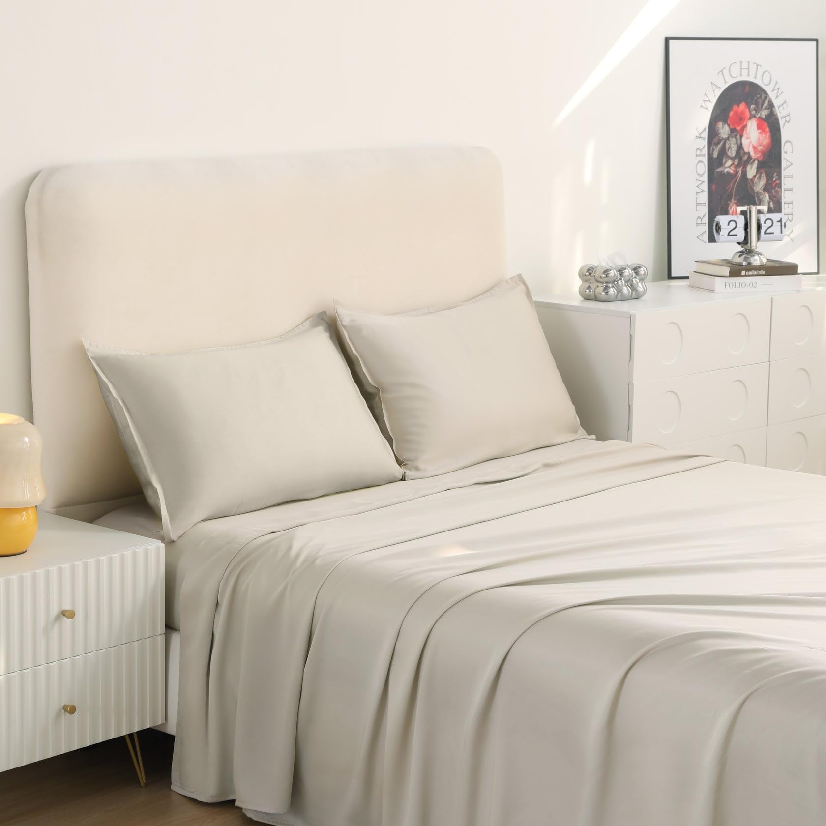 Queen Size 4 Piece Bed Sheet Sets DeepSleep Tech Luxury Bedding Made with 100 Tencel Lyocell - Silky