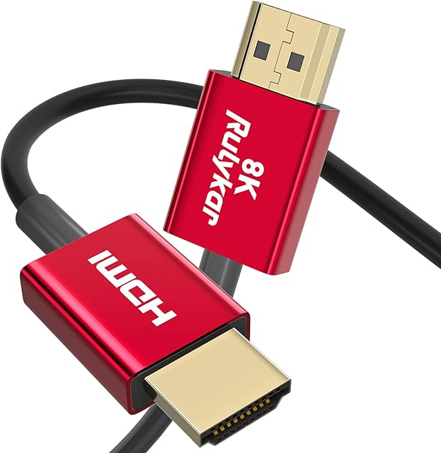 Rulykar Ultra Thin 8K HDMI Cable 1m/3 ft, High Speed 48Gbps, Ultra Thin HDMI 2.1 Φ3.6mm, 8K@60Hz, 4K@120Hz, Dynamic HDR, eARC, Compatible with PS5, Xbox One, NS, GH5S, 8KUHD TV