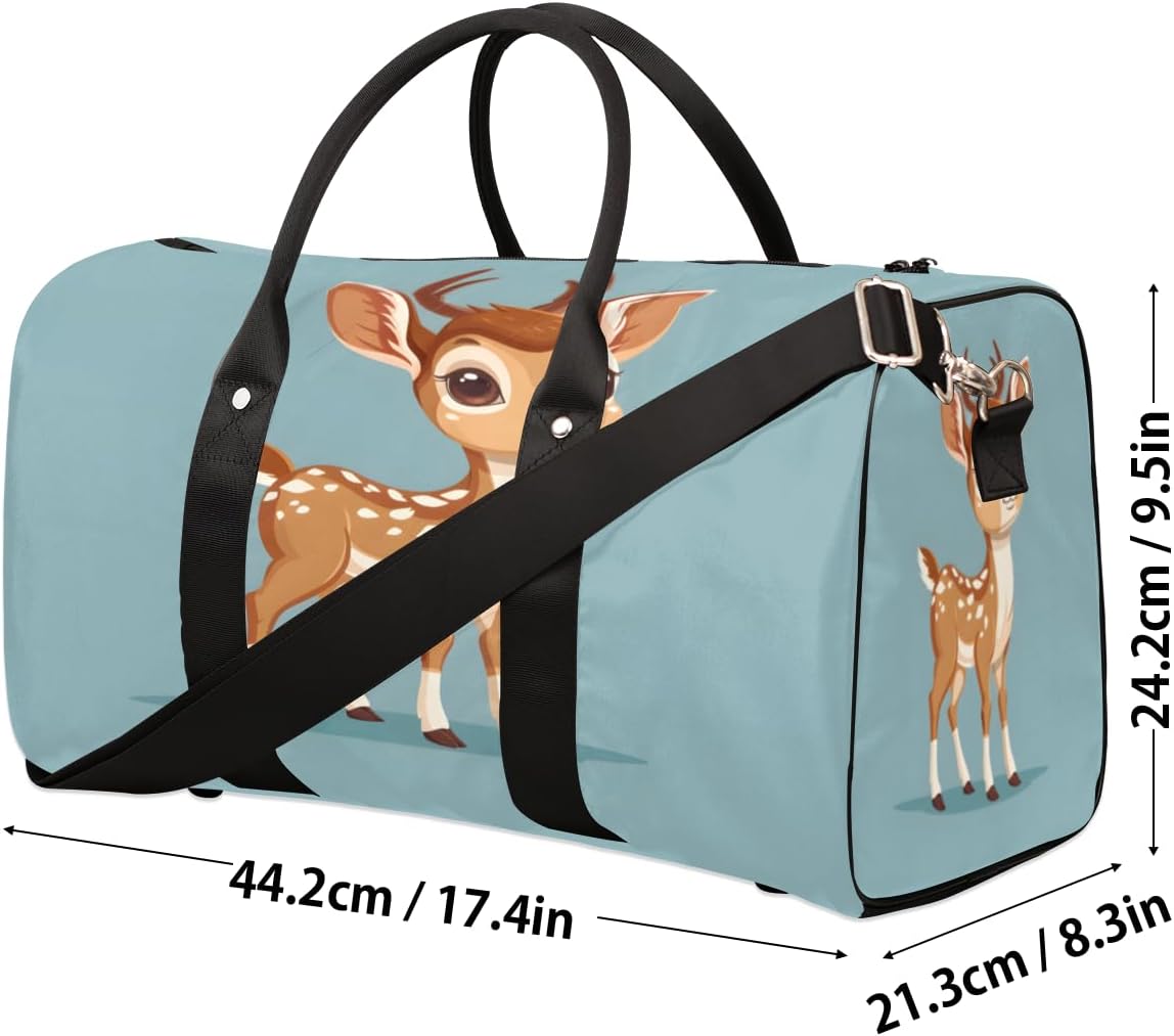 Cartoon Deer Travel Duffel Bag for Women Men Large Capacity Overnight Weekender Bags for Lightweight Waterproof Sport Gym Bag for Workout Yoga Swim