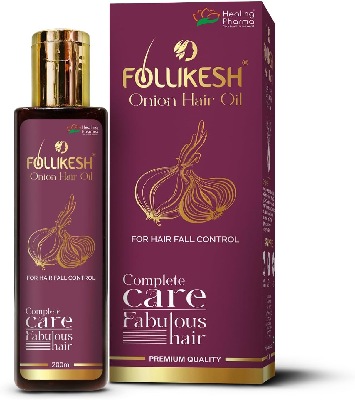 Healing Pharma - Follikesh Onion Oil for Hair Fall Control & Hair Growth – 200ml | Natural Scalp Nourishment & Hair Strengthening | Hair Care Oil for Men & Women | Complete Care for Thick, Strong & Shiny Hair