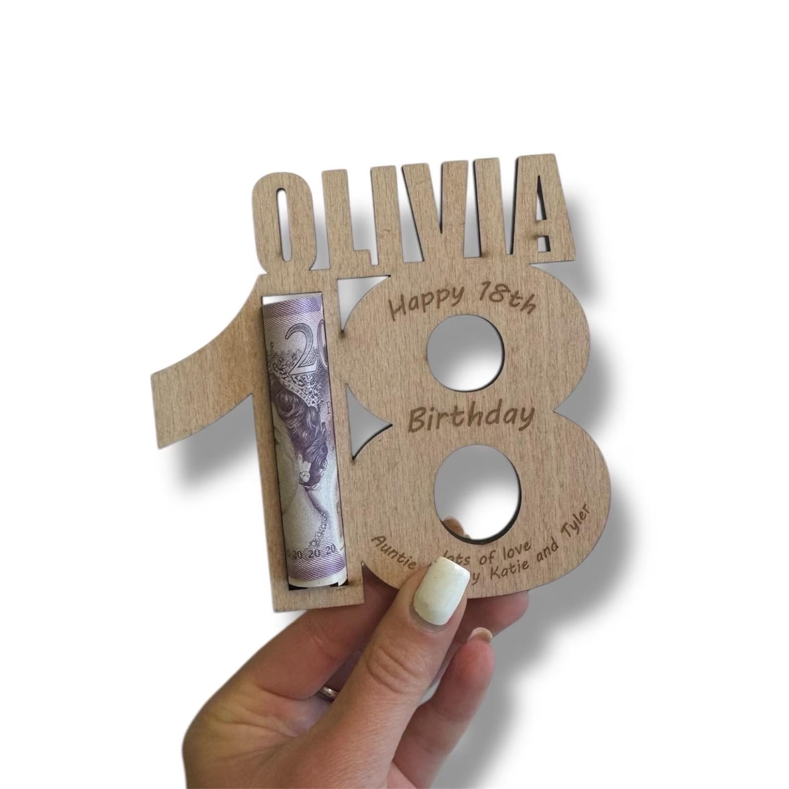 MyCutify Personalised 18th Birthday Gift for Girl Wooden Heart Money Holder Keepsake Custom Name & Date Wallet Style Present Special Age Gift for 16th 18th 21st Birthday Unique Teen Girl Present Idea