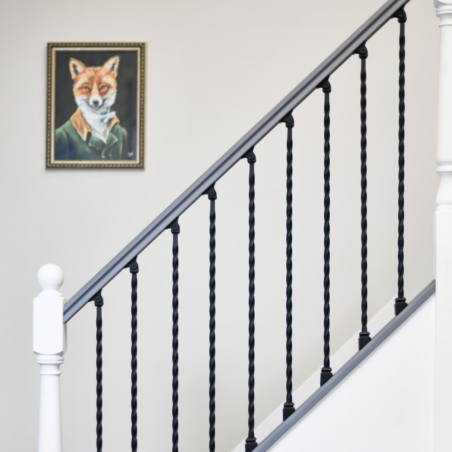 Black Country Metal Works Black Matte "Enfield" Rope Twist Stair Spindle - With Non Embedded Landing Brackets