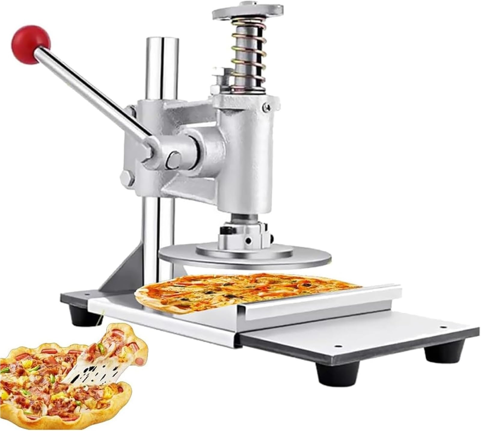Macchina per impasto per pizza, in acciaio inox, con piastra rotonda da 16 cm, spessore regolabile per torte a mano, polpettone, croste di pizza, rotoli morbidi, pasta sfoglia
