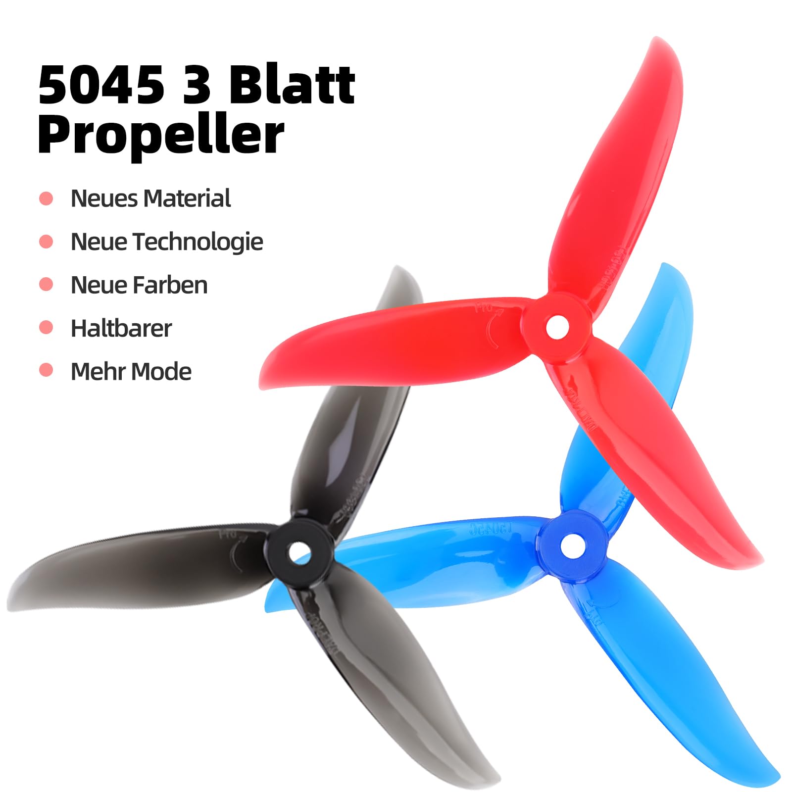 12 Hélices 5045 De 3 Hojas Para Drones FPV – Colores Rojo, Negro Y Azul Transparente, Compatibles Con Motores 2204-2306