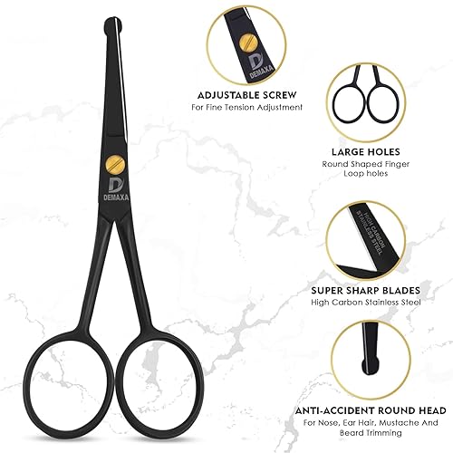 Miniatura 5 de Tijeras profesionales para bigote con 1 peine para bigote, 1 peine de barba y bolsa suave, tijeras de seguridad de punta redonda de 4.5 pulgadas