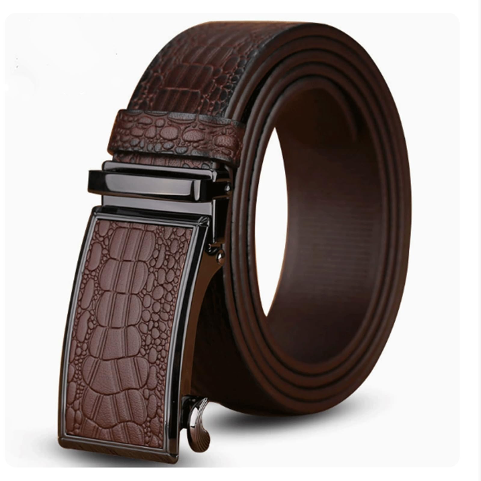 Rieort Luxury Belt Cowhide Man Toothless Automatic Buckle Men's Belt For Dress Casual