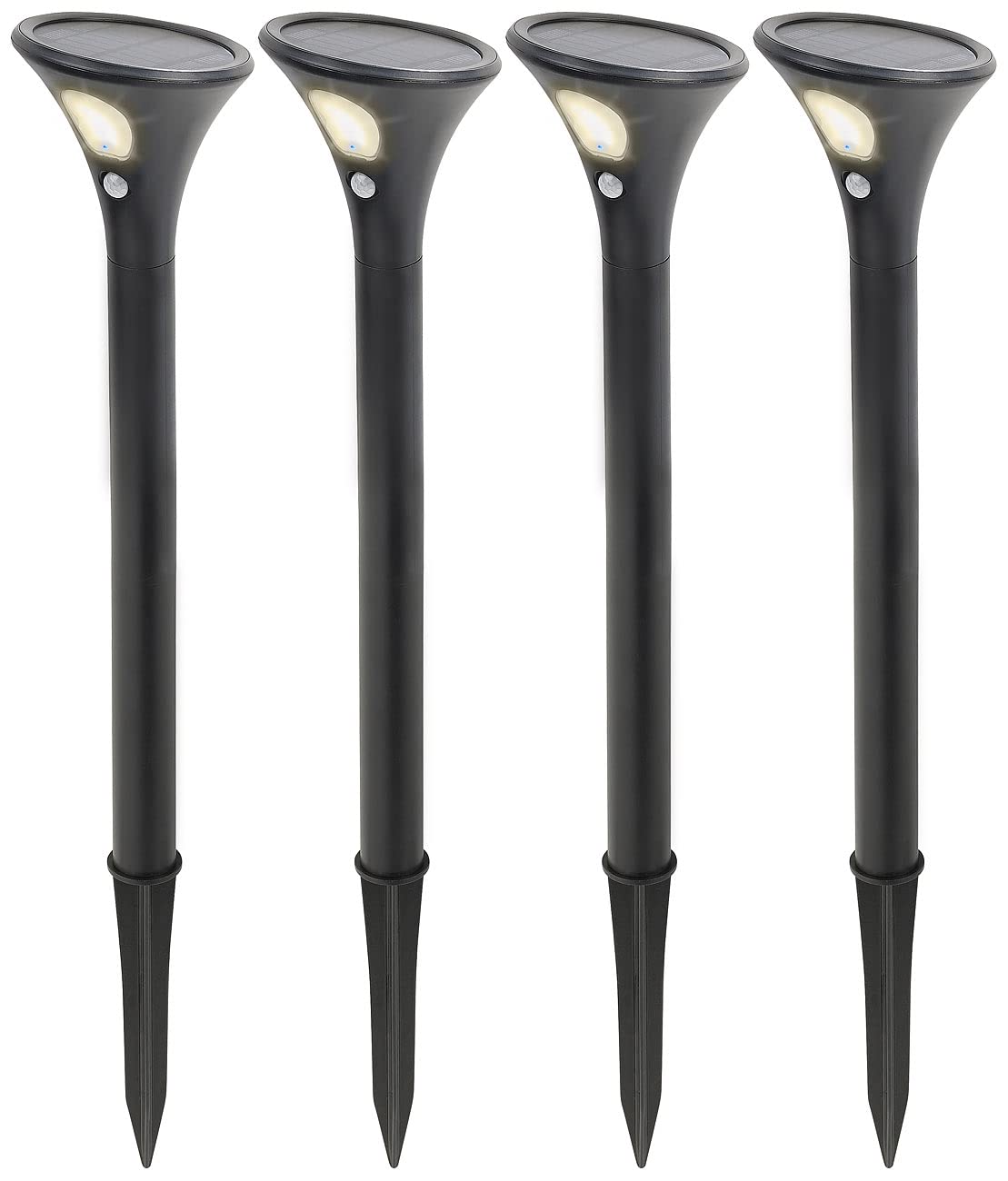 Luminea Solarleuchten Gehwege: 4er-Set Design-Solar-Wegeleuchten, Licht- & Bewegungssensor, warmweiß (Solar-Wegeleuchten Bewegungsmelder, Sensor-Gartenleuchten)