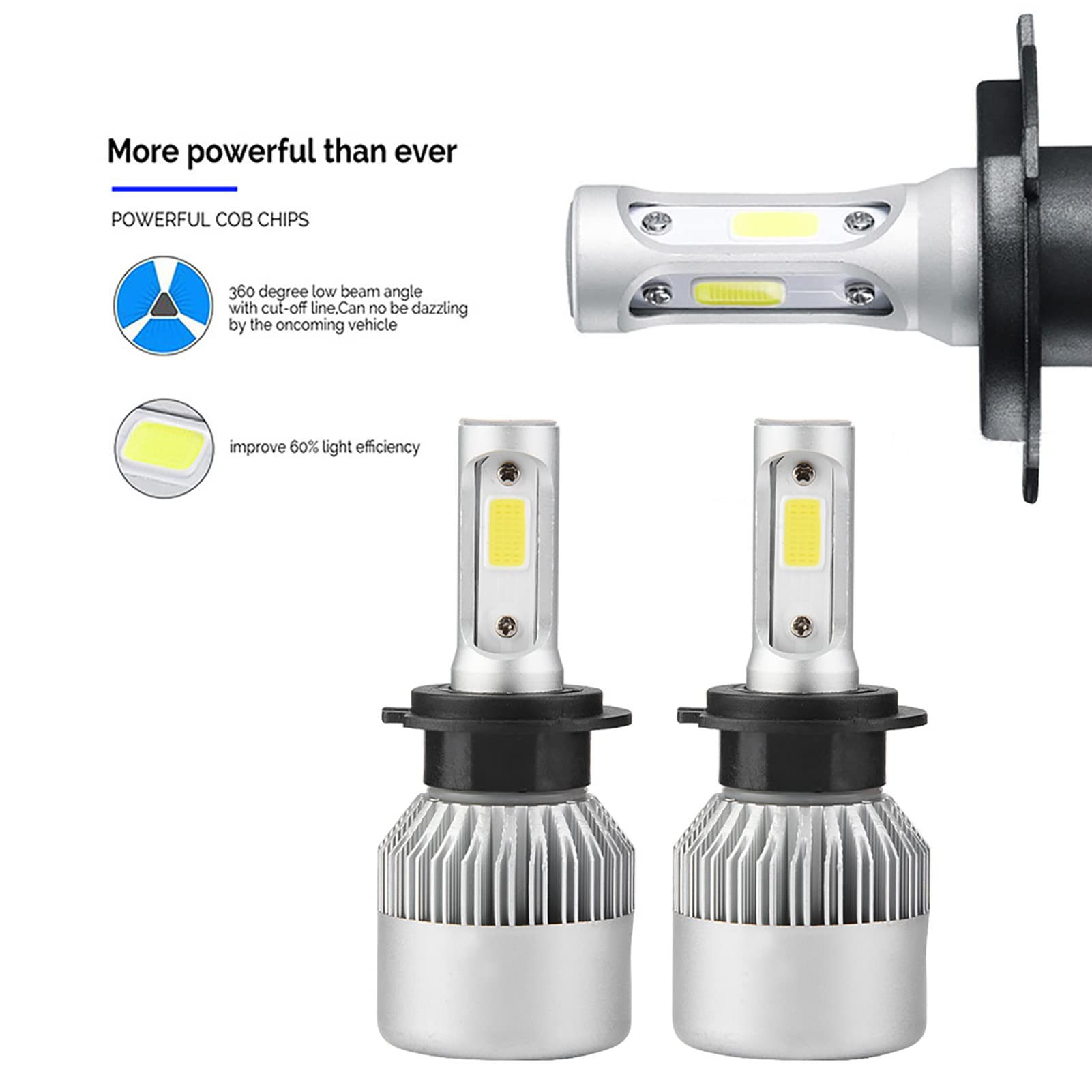 Coppia di lampadine per fari a LED H7 LED 36W 8000LM Kit di conversione per fari Lampadine 9-32V impermeabili per auto con fari bassi alti 6000K Argento universale