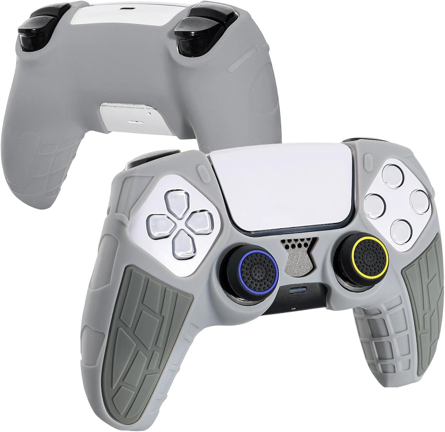 DLseego Protective Cover for PS5 Controller, Soft Silicone Ergonomic Anti-Slip Controller Case Skin with 4 PCS Thumb Stick Grip Caps - Gray