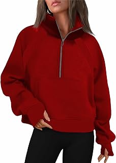 Womens Half Zip Sweatshirts Pullover Sweaters Cropped Fleece Quarter Zipper Hoodies Fall Outfits Winter Clothes 2023