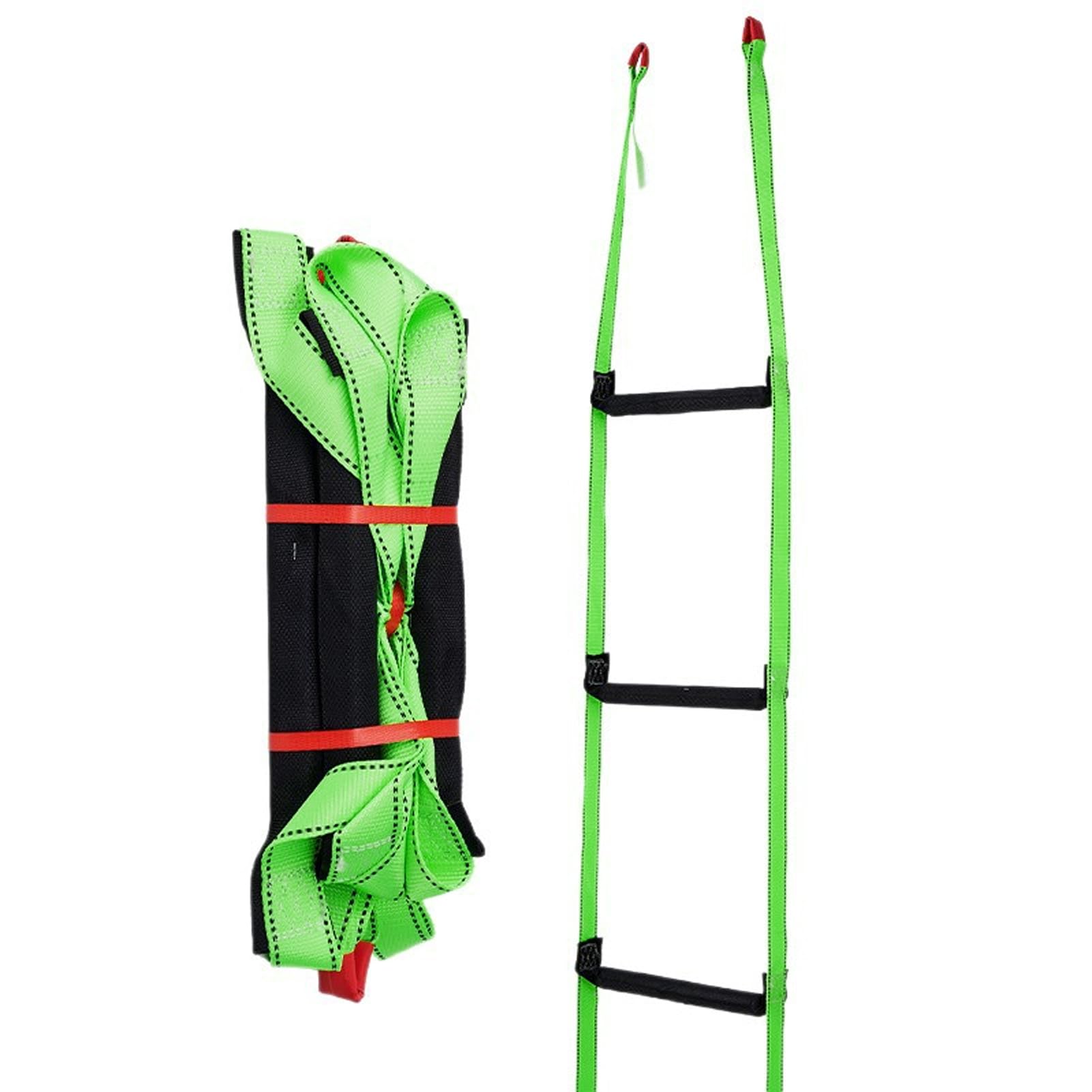 Escalera de Escape de Incendios, Escalera de Emergencia | Escalera de Cuerda de Emergencia con Correas de Poliéster y Peldaños de Pino