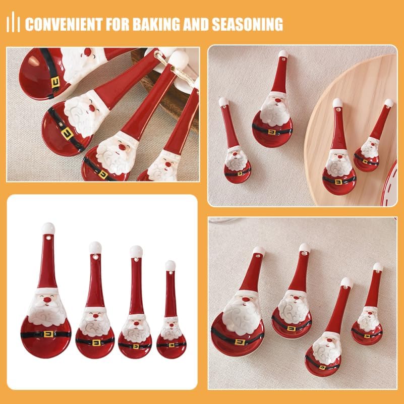 Garneck 4Pcs Santa Claus Ceramic Measuring Spoon Red Kitchen Measuring Spoons for Baking and Cooking Christmas Holiday-Themed Kitchen Use