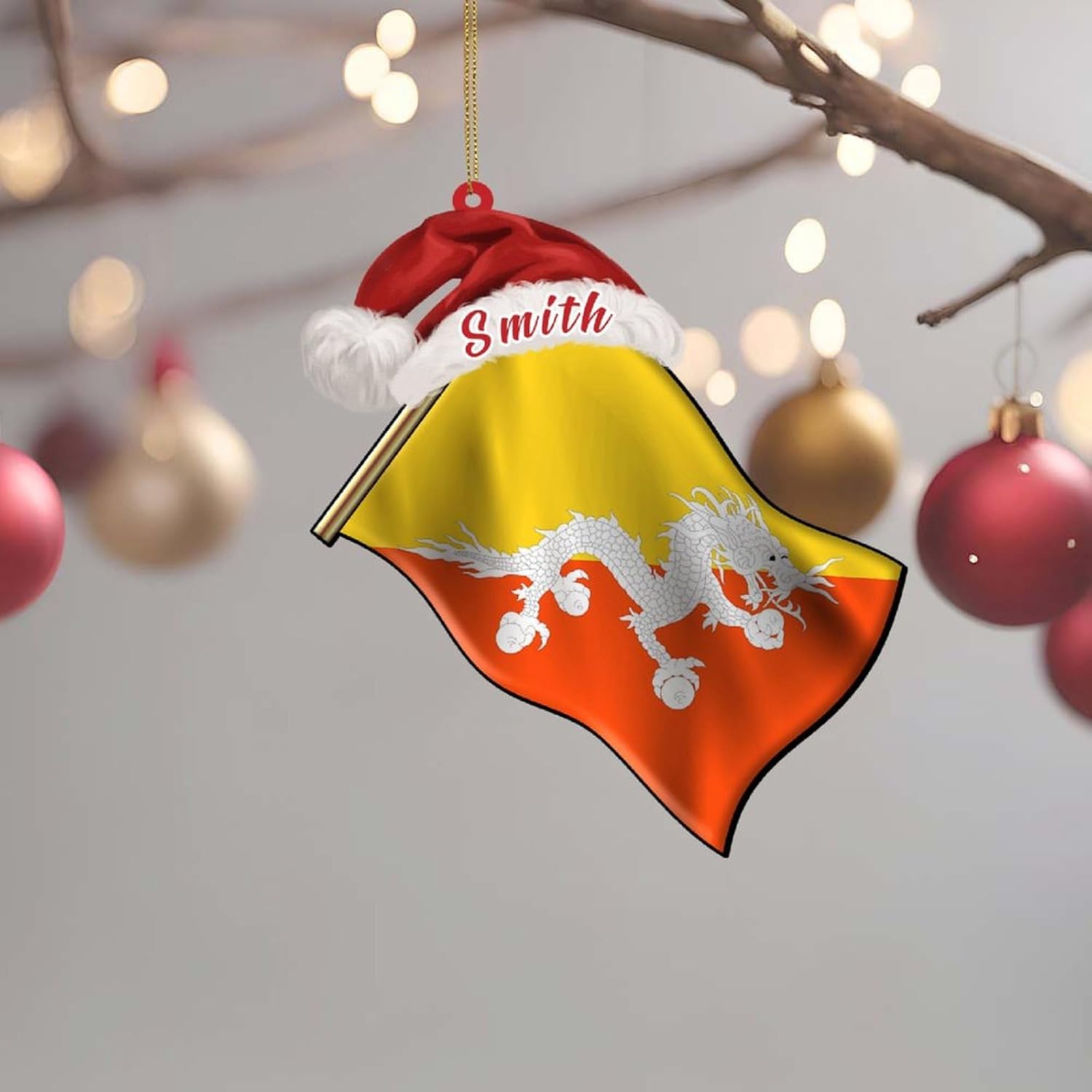 Custom Bhutan Flag Ornaments for Newborn Baby 3 Inch Acrylic Glass Ornament Travel Country Souvenir Personalized Christmas Ornaments Gifts Keepsake for Family