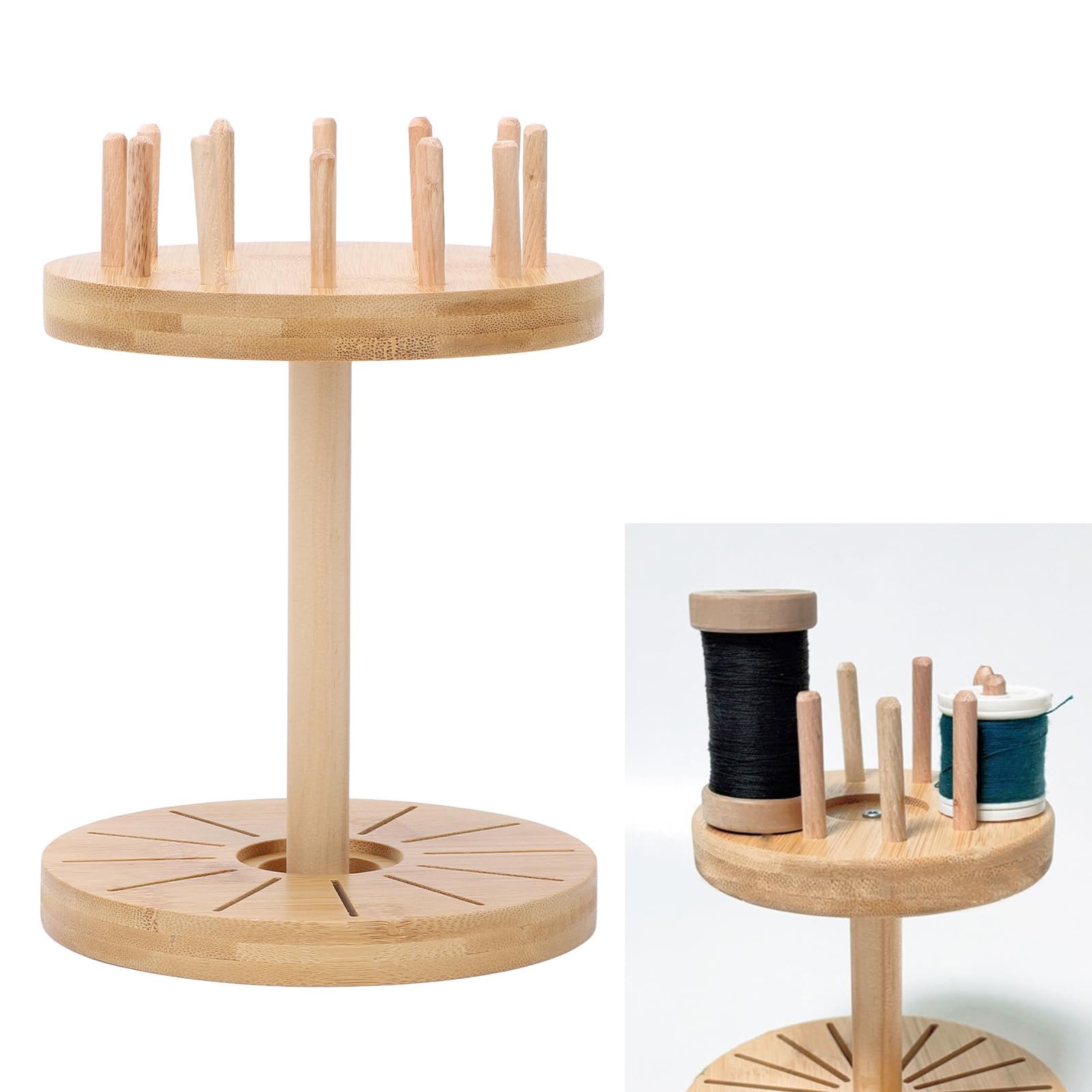 Sewing Thread Rack Bamboo Wood 14 Sticks Detachable Spool Holder for Embroidery Hand Weaving Home Textiles Organizer