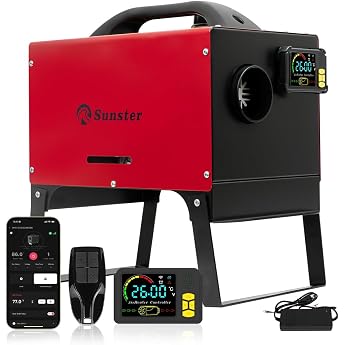 8KW Diesel Auxiliary Heater 12/24V/230V Diesel Heater with Expandable Base Bluetooth App & AC-DC Adapter Auto Start Stop Ventilation Function & Inner Circulation System Diesel Heater for Motorhome