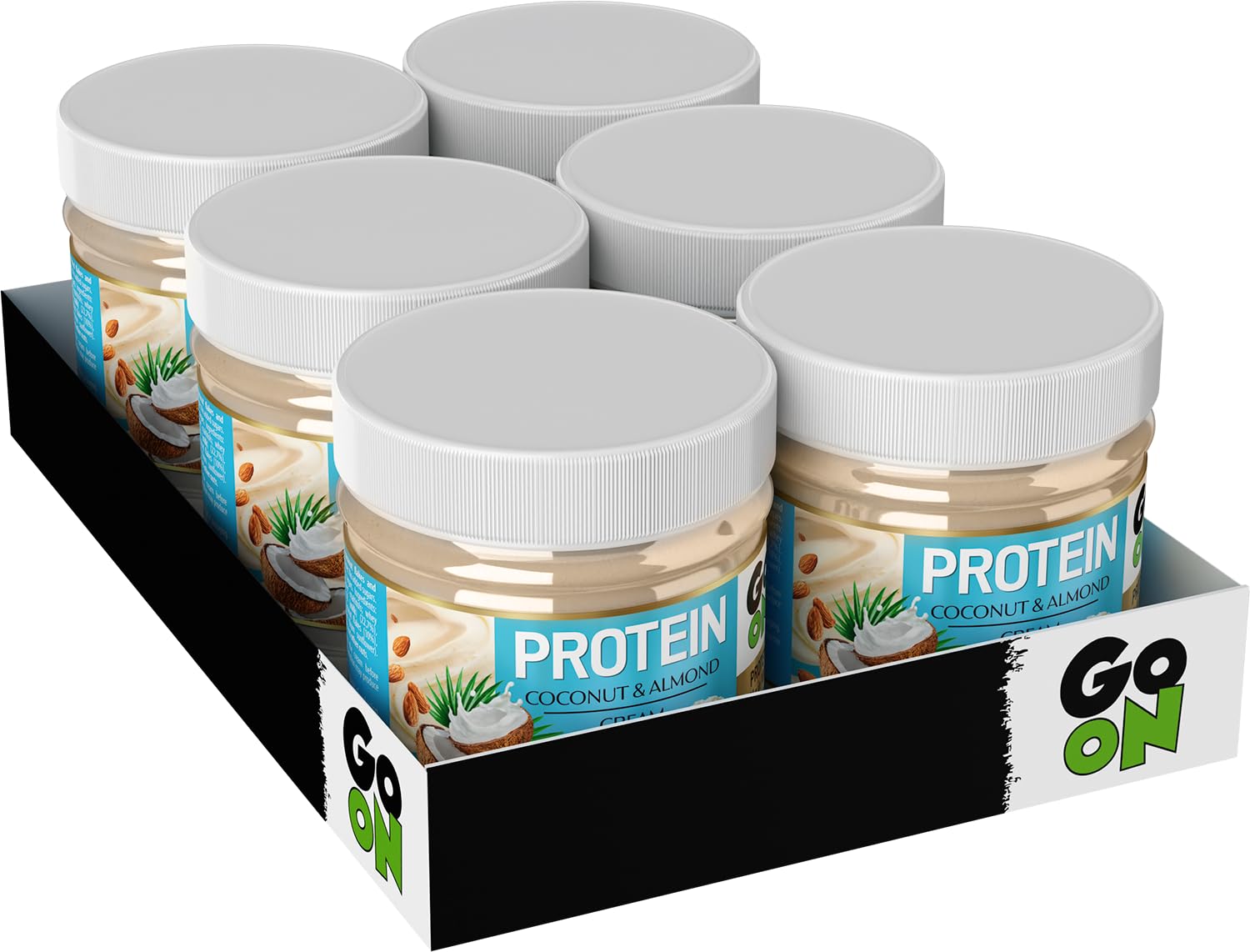 GO ON - Protein Creme Kokos-Mandel, 6x180g, 21% Protein Aufstrich, Zuckerfrei, Kokoscreme Aufstrich, Fitness Lebensmittel, Ohne Palmöl