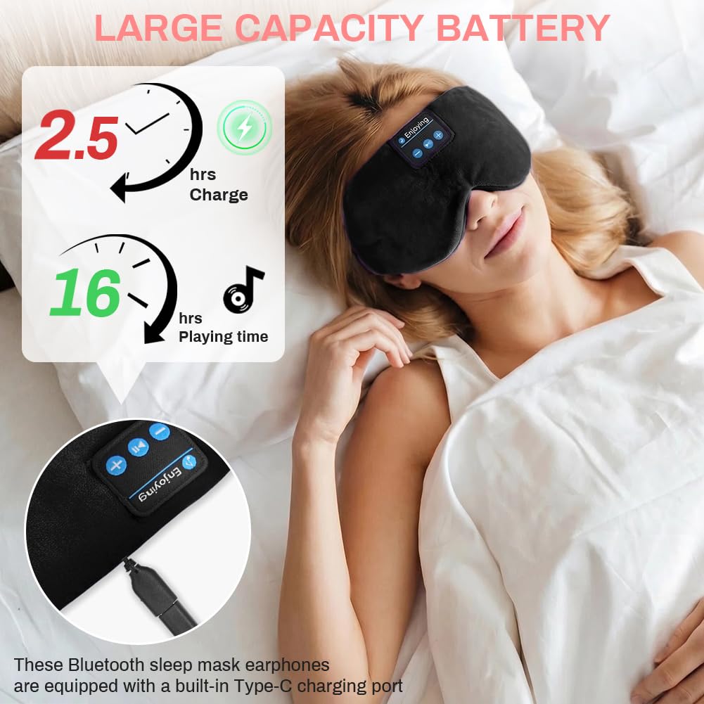 Flintronic Mascherina per Dormire con Cuffie Bluetooth, Mascherina per Dormire in Seta e Fascia, Maschera Occhi per Dormire per Bloccare la Luce, per il Sonno, Viaggi, Pisolino, Meditazione
