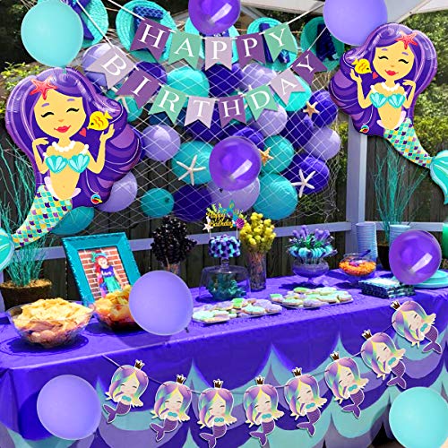 Decorazioni di compleanno sirena per ragazze con sirena nautica rete da pesca Cake Topper Ghirlanda per la festa di compleanno