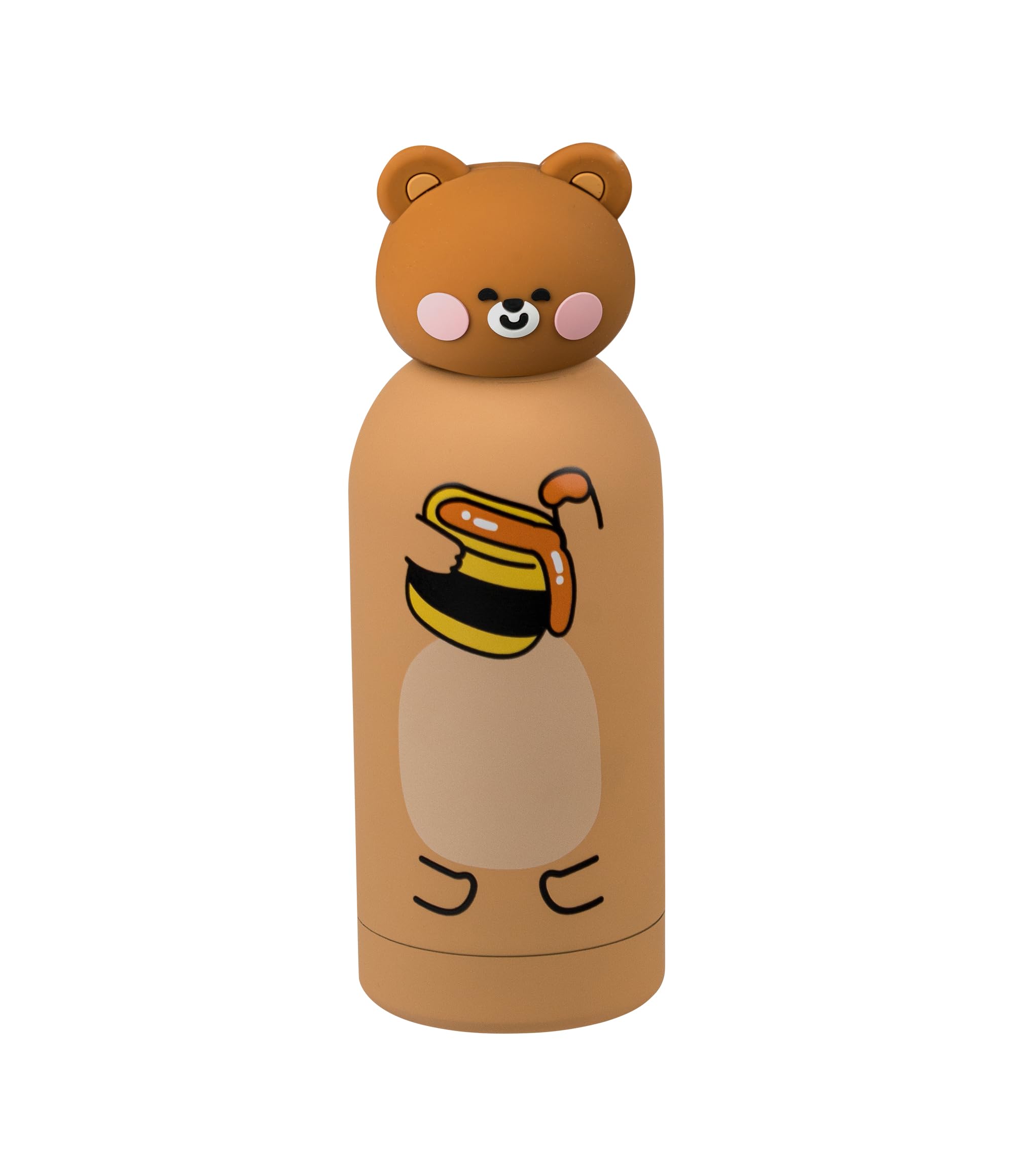 Cartomania Trinkflasche, Thermosflasche, Wasserflasche, Thermosflasche aus Edelstahl, BPA-frei, 350 ml, Silikondeckel, Kinder, Jungen, Mädchen, Geschenkidee, braun mit Teddybär