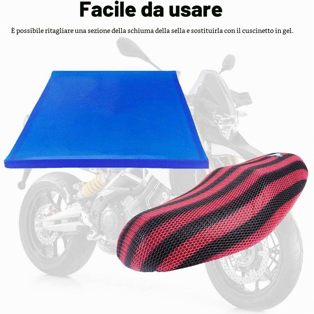POFET Cuscino per sella della moto in gel confortevole e assorbente agli urti - Accessori - Cuscino per sella della moto (25 x 25 x 2 cm) - Blu