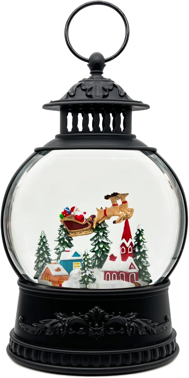 Christmas Snow Globe Lantern with Music & Timer - USB/Battery Operated LED Glittering Globe, Snow Globe Decor for Home Holiday (Reindeer) - Image 2