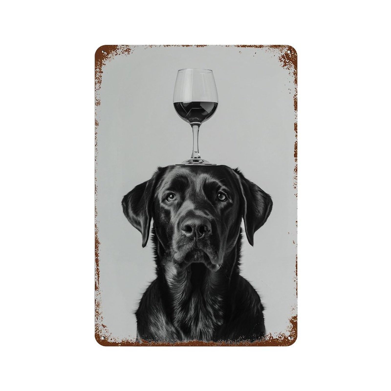 xiaoxiaoshen Labrador Balancing Wine Glass Print Wall Decor Art Metal Tin Poster Modern Home Decor Art Home Bar Shop Decorations Vintage Sign 30x20cm