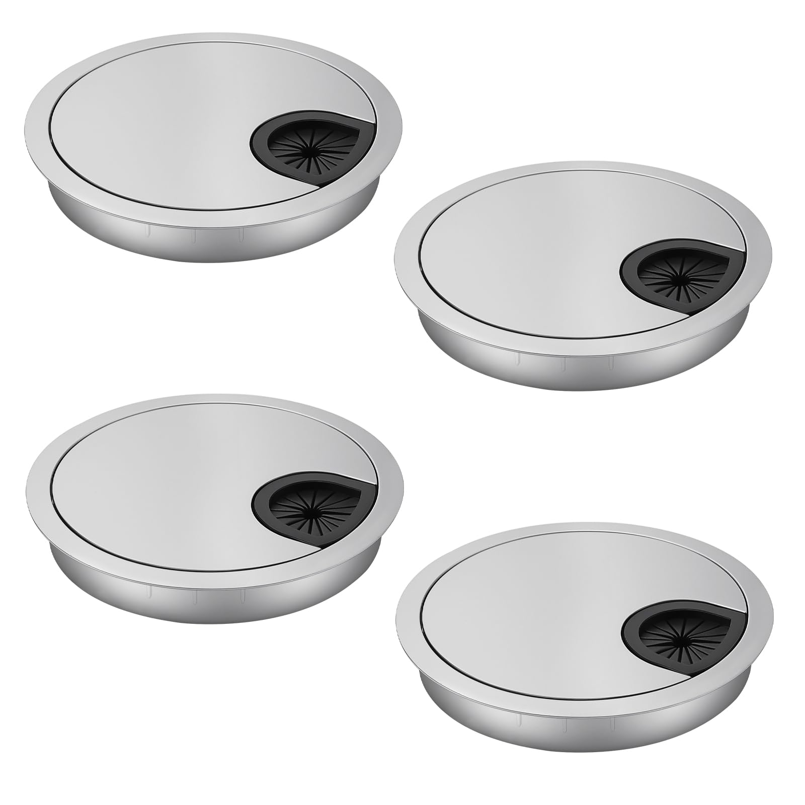 MAHIONG 4PCS 80mm Desk Grommet, Silver Desk Hole Covers, Alloy Cable Hole Cover for Home Office