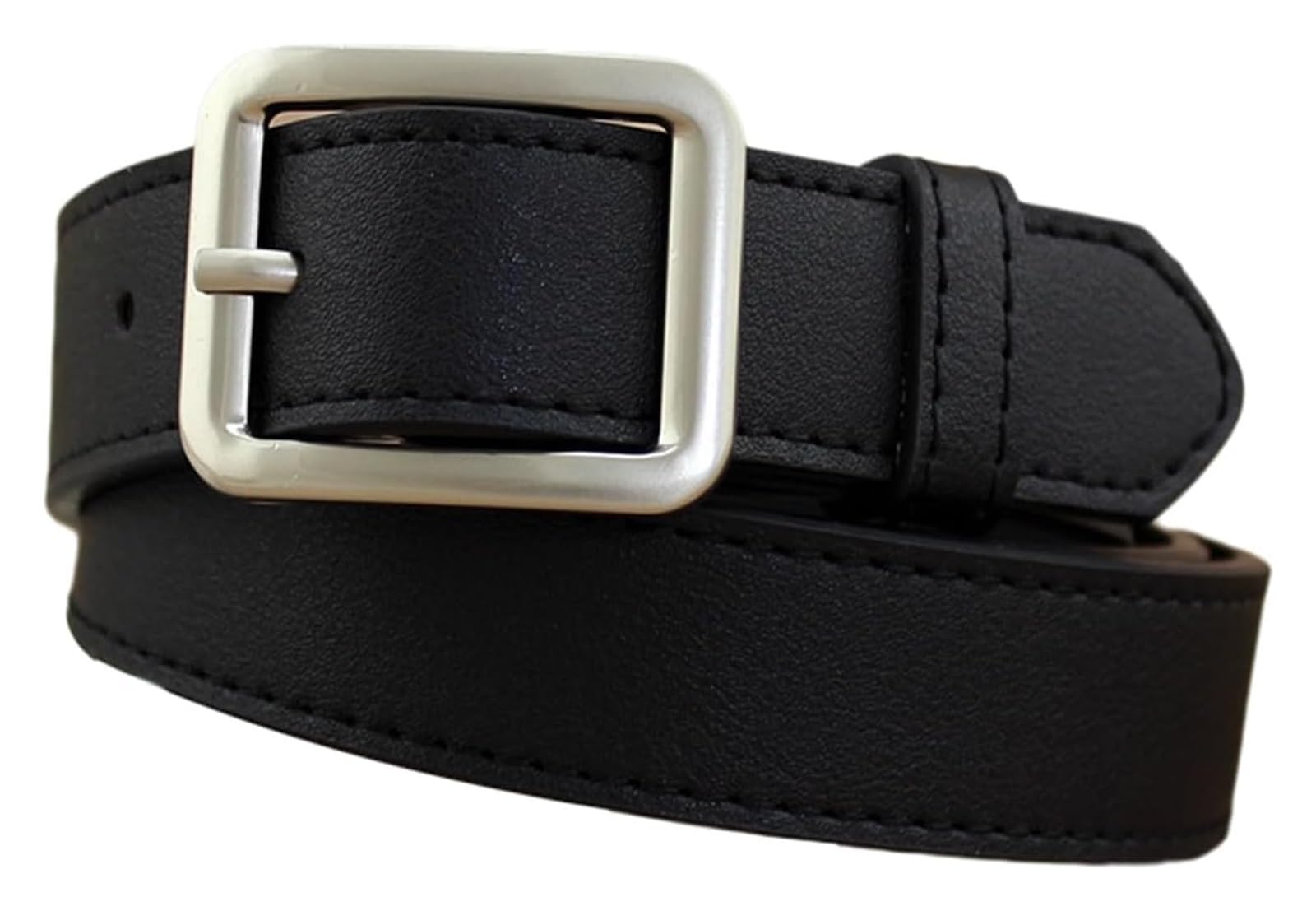 dfEDRd Ladies Waist Belt, 105cm Women Silver Square Buckle Leather Belt, Casual Simple Jeans Waistband Accessories(Black)