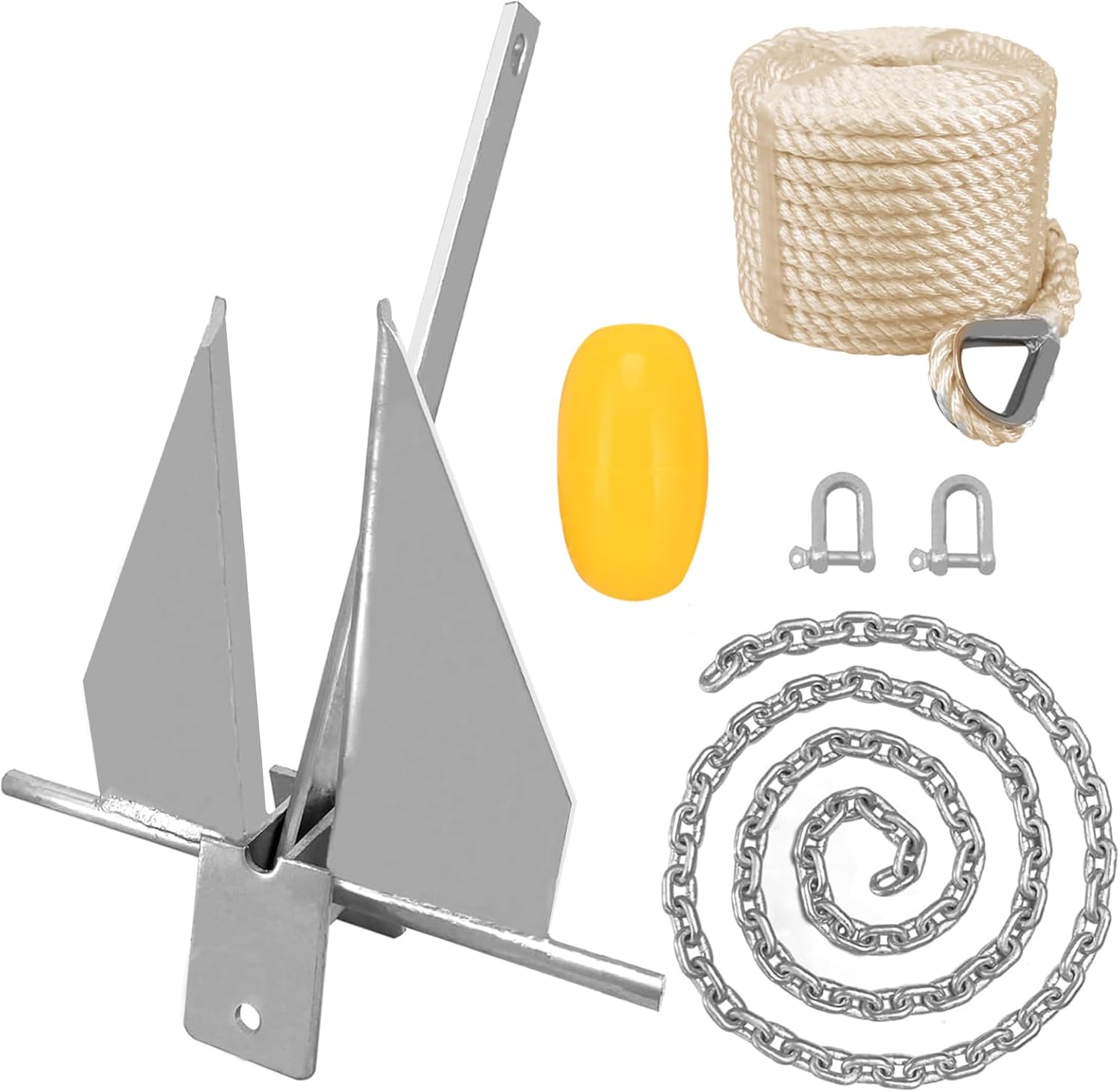 Boat Anchor, 4.5 LBS Heavy Boat Anchor Kit Fluke Anchor with Anchor Chain and Boat Anchor Rope Set, Hot-Dipped Galvanized Steel Danforth, Boat Anchors Fit for Different Size Boats Pontoon