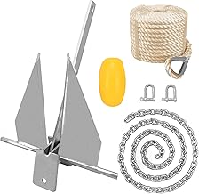 Boat Anchor, 4.5 LBS Heavy Boat Anchor Kit Fluke Anchor with Anchor Chain and Boat Anchor Rope Set, Hot-Dipped Galvanized Steel Danforth, Boat Anchors Fit for Different Size Boats Pontoon