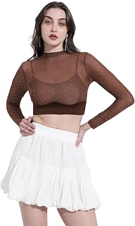 SHOWOFFFF Edition Women's Embellished Brown Sheer Mesh Crop Top-CHN-6815_Brown-P Price In India