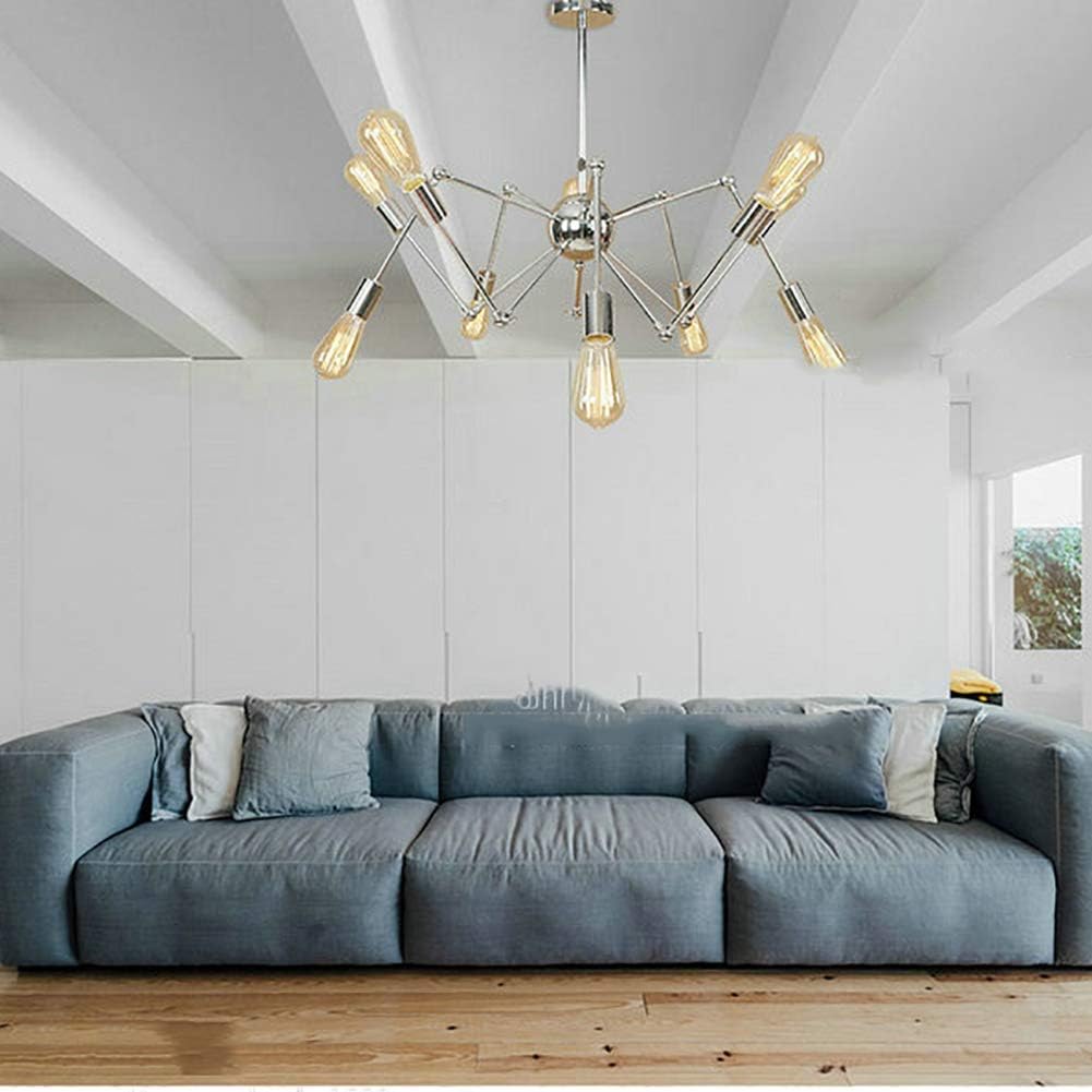 Gilded Chandelier 8 Lights Modern Sputnik Mid Century Pendant Lighting Fixture Vintage Gold Ceiling Light Fixture for Kitchen Dining Room Living Room,Silvery White,10 Lights