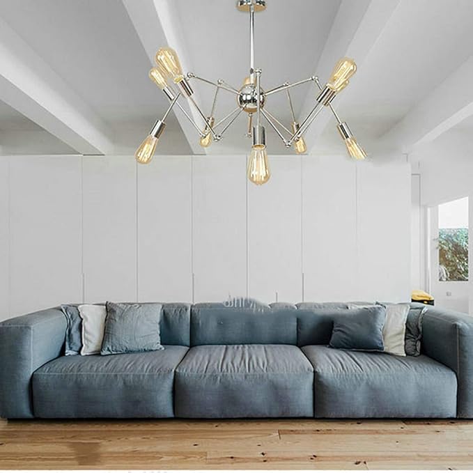 NZDY Kroonluchter, goudkleurig, 8 lampen, modern, spoutnik, middellange hanger, hanglamp, vintage, goud, plafondlamp, voor keuken, eetkamer, woonkamer, wit, zilver, 16 lampen photo 2