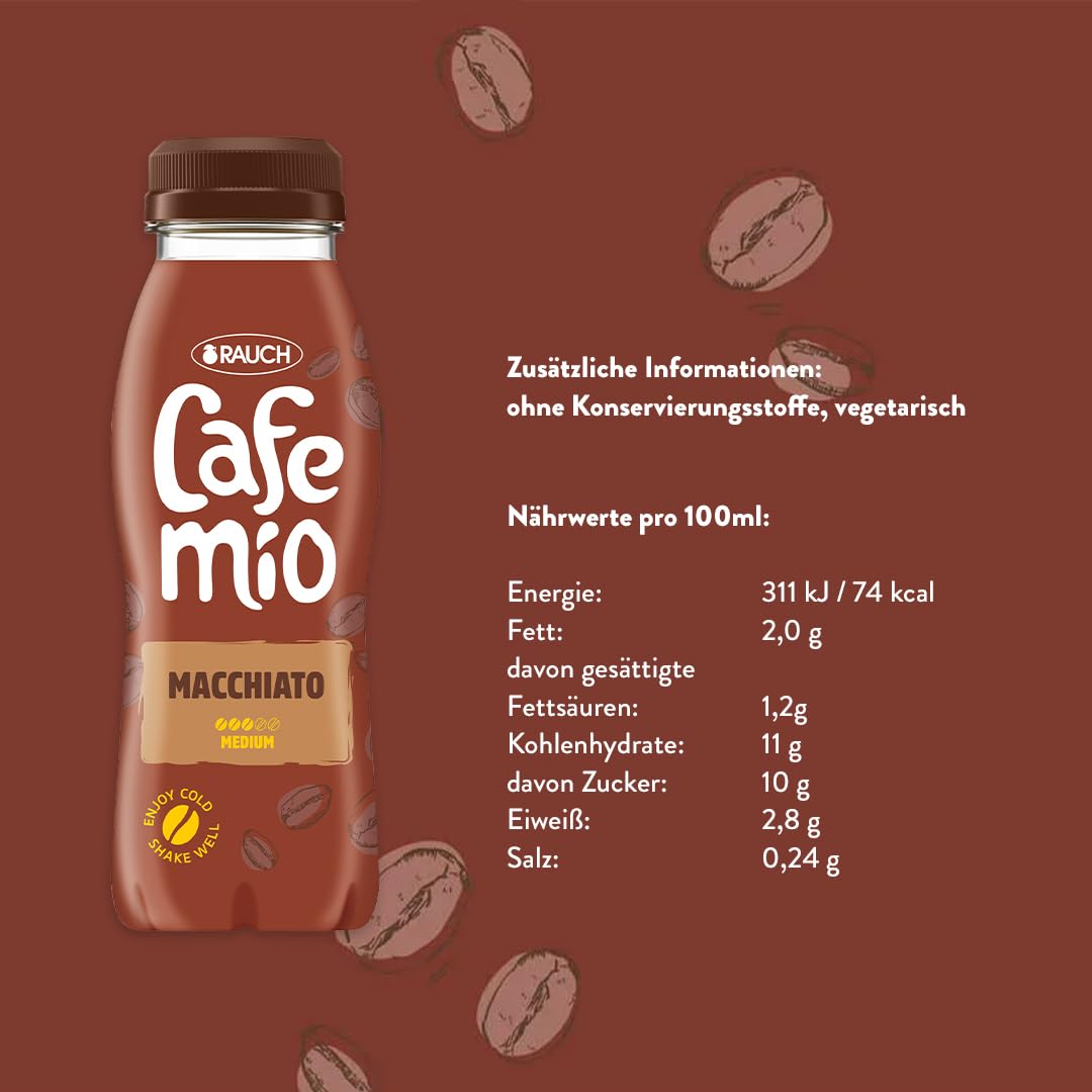 Cafemio Macchiato | Eiskaffee-Genuss To-Go | Einzigartiger Kaffeegeschmack mit bester Alpenmilch aus Österreich | nicht kühlfplichtig | die Kaffeepause für unterwegs | 12x 250ml PET (Packung mit 2)