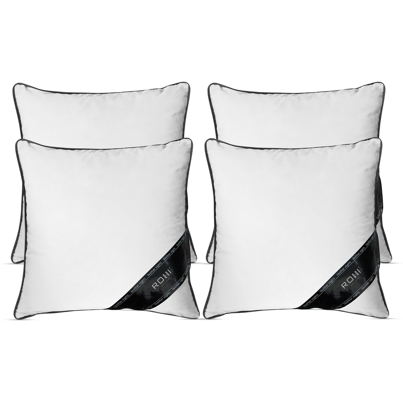 Rohi Pack Of 4 Hypoallergenic Duck Feather Cushion Inserts 50Cm X 50Cm (20"X 20") - Double Stitched Seams - Bed & Sofa Cushions With Duck Feather & Down Filling (,20" X 20" | 50Cm X 50Cm)