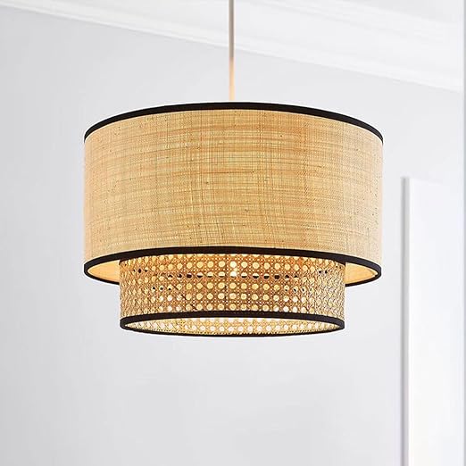 LQZCXMF Japanse Rotan Kroonluchter Handgeweven Bamboe Hanglamp Hanglamp Rieten Licht Lampenkap Met Verstelbaar Snoer Bamboe Weven Retro Creatieve Lampen