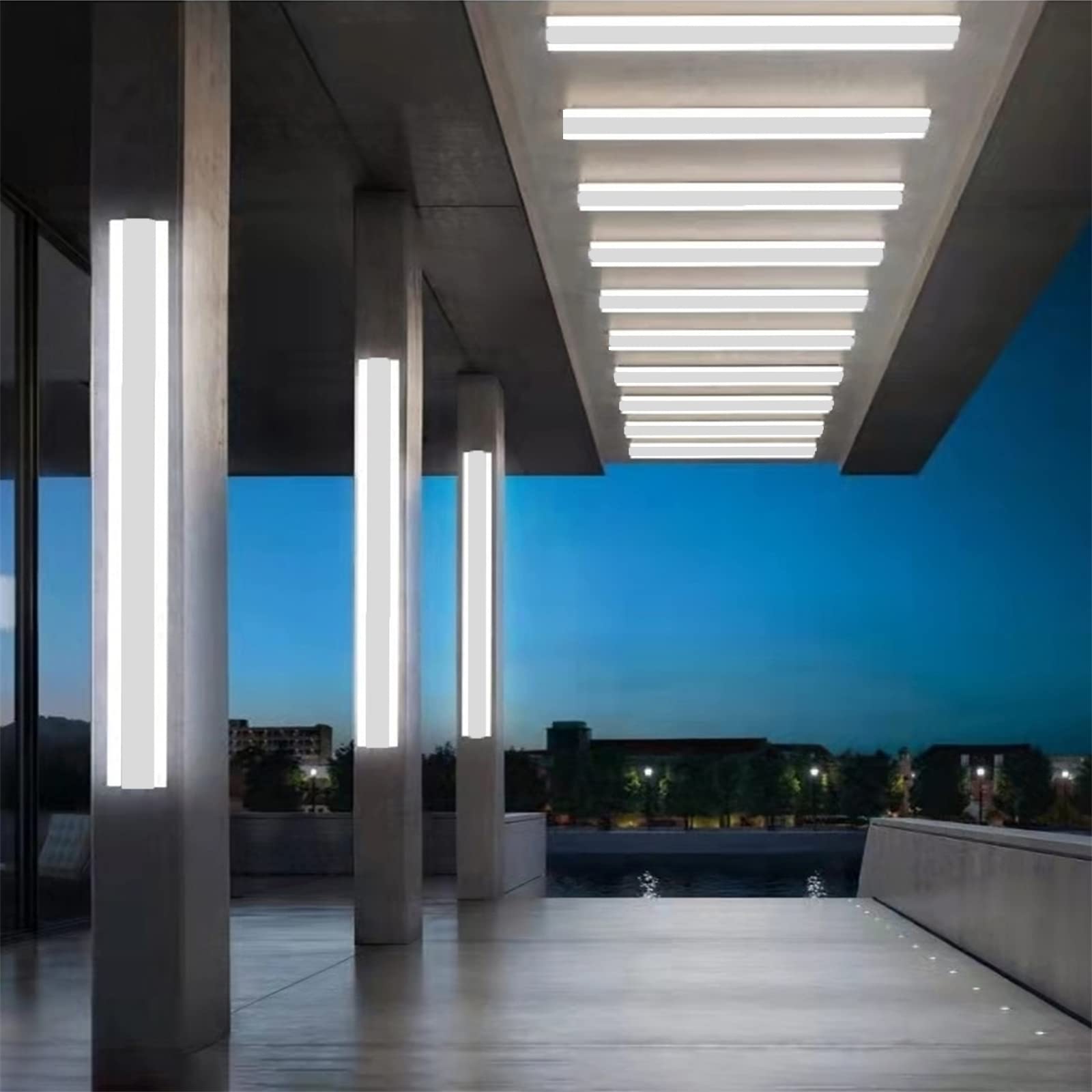 LED Blanco Exterior Apliques de Pared Regulable con Control Remoto Lámpara de Pared Exteriores Interior Largo Barra Brillo Ajustable IP65 Impermeable Luz de Aluminio Balcón Jardín Porche (80cm 46W)