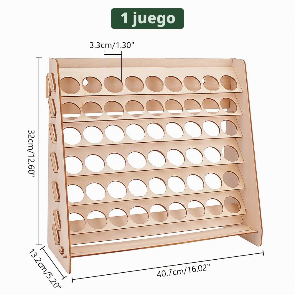 PH PandaHall Organizador de pintura de madera, soporte de pintura con 54 agujeros, soporte de pintura para manualidades, botella de tinta pigmentada, soporte de pinturas para almacenamiento de