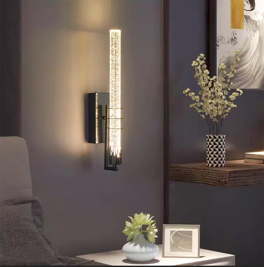 Photo 1 of Bubble Glass Wall Sconce,LED Dimmable Wall Mount Light Fixture for Bathroom Hallway Bedroom,Modern Indoor Wall Lantern in Matte Black Finish with Crystal Bubble Column